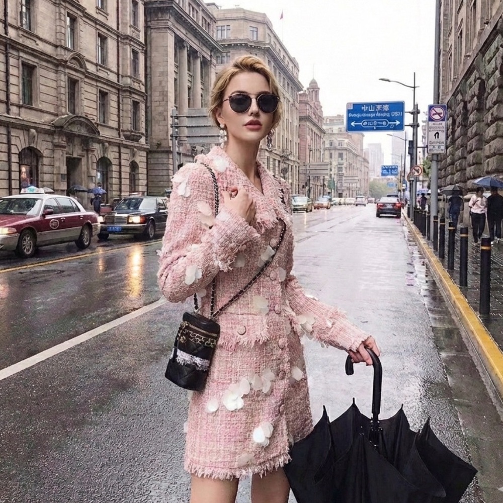 June Eleven Tweed Blazer Dress with Fringe Details - Picture 3 of 11